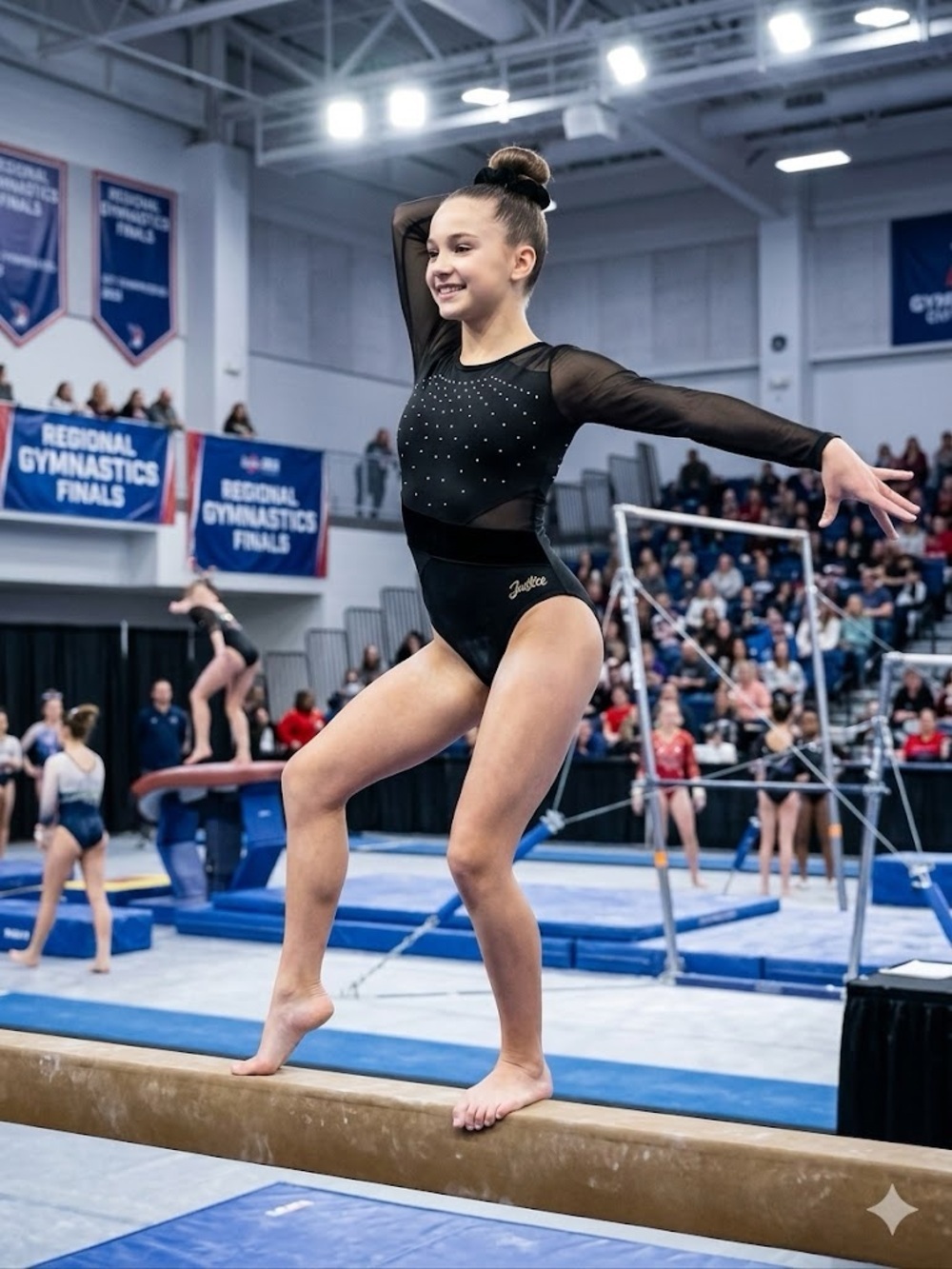 Justice Gymnastics And Dance Leotard With Mesh Panels & Rhinestone Accents